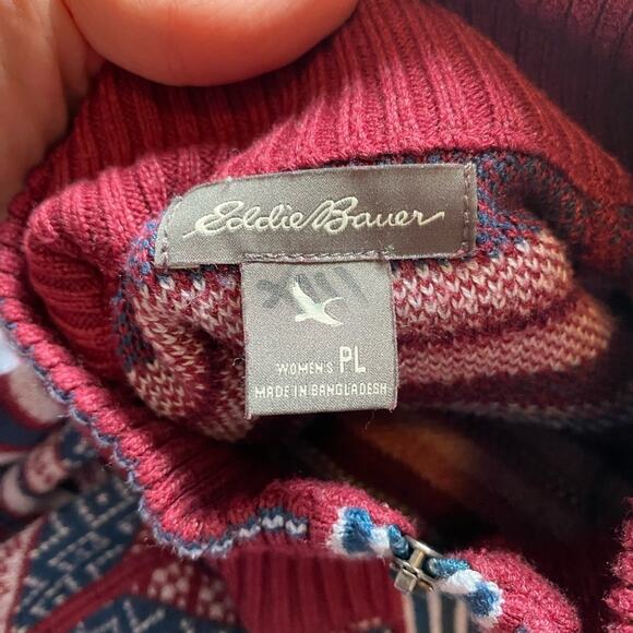 Eddie Bauer Women's LP Engage Fair Isle Knit Ruby 1/4 Zip Pullover Soft Sweater - Picture 7 of 11